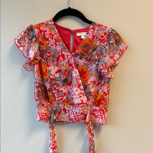 Chelsea & Violet Orange Flutter Sleeve Wrap Blouse and skirt medium - Picture 2 of 12